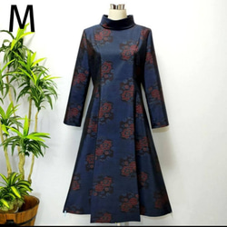 アンティーク大島紬 着物リメイク ワンピース 2WAY 花柄 Aライン