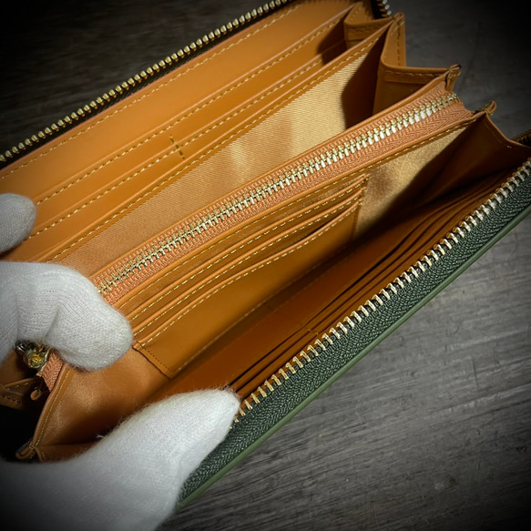 イタリアンレザー 大容量 長財布 メンズ財布 レディス財布 カード１５枚 グリーン 緑 プレゼント アドバンレザー 本革 6枚目の画像