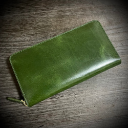 イタリアンレザー 大容量 長財布 メンズ財布 レディス財布 カード１５枚 グリーン 緑 プレゼント アドバンレザー 本革 1枚目の画像