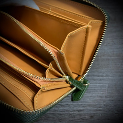 イタリアンレザー 大容量 長財布 メンズ財布 レディス財布 カード１５枚 グリーン 緑 プレゼント アドバンレザー 本革 8枚目の画像