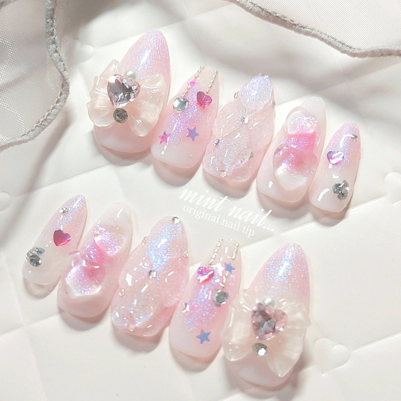 ピンクチーク ゆめかわ ♡ ネイルチップ 韓国 ピンク ガーリー 成人式