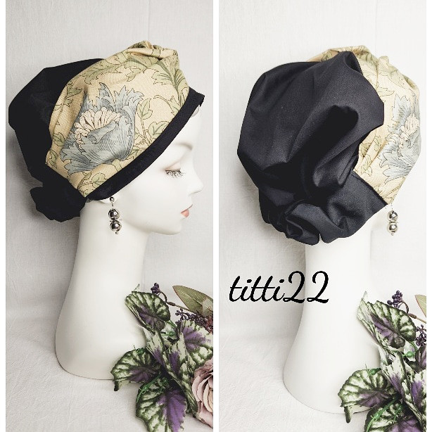 creema限定カラー【ウィリアムモリス　アネモネ】帽子にもなるヘアターバン　ターバン帽子　おしゃれな帽子　医療用帽子