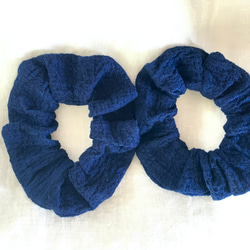 有機棉靛藍染色絲棉縐紗髮帶 [2 件套] 第3張的照片