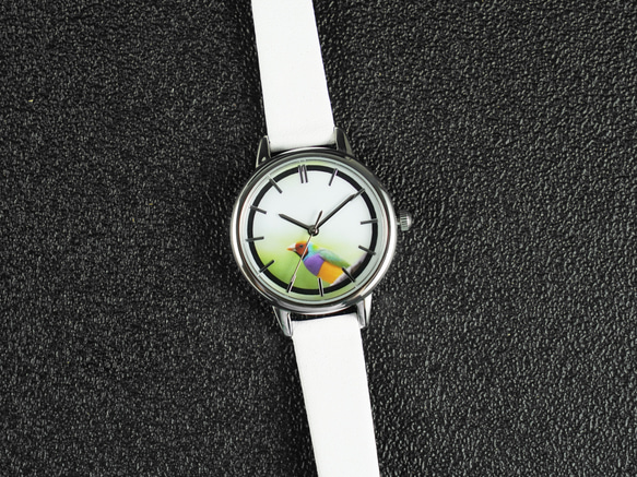 七彩文鳥手錶 白色錶帶 女裝手錶 全球免運 第4張的照片