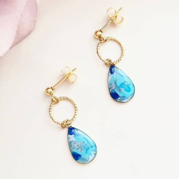 大人かわいい♡チャーム 青と水色のドロップチャーム