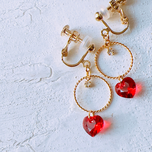 スカーレット ハートピアス/イヤリング(ハートサイズ約8×8mm) ピアス