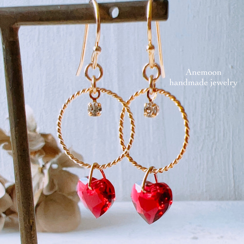 スカーレット ハートピアス/イヤリング(ハートサイズ約8×8mm) ピアス