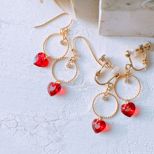 スカーレット ハートピアス/イヤリング(ハートサイズ約8×8mm) ピアス