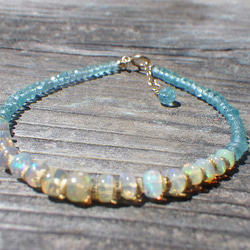 14kgf＊Opal & Sea Bracelet　プレシャスオパール＆アパタイト☆アジャスター 10枚目の画像