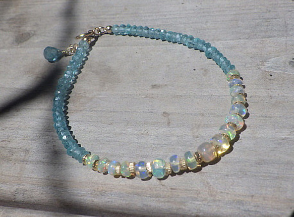 14kgf＊Opal & Sea Bracelet　プレシャスオパール＆アパタイト☆アジャスター 12枚目の画像