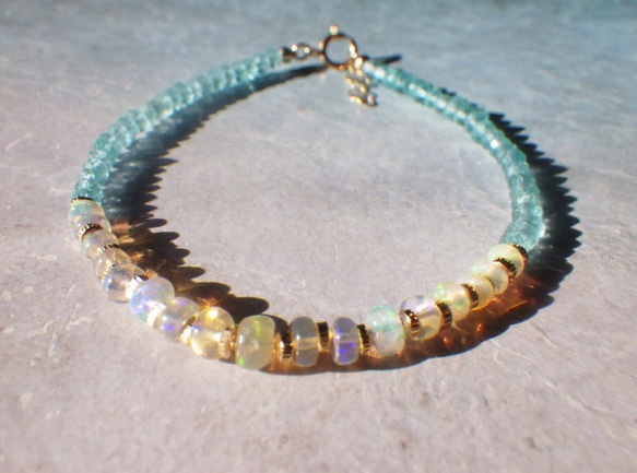 14kgf＊Opal & Sea Bracelet　プレシャスオパール＆アパタイト☆アジャスター 3枚目の画像