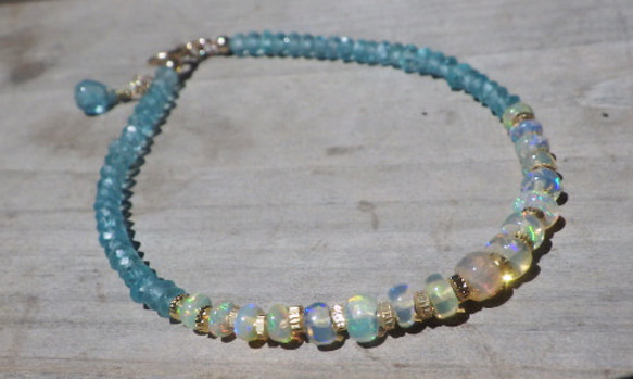 14kgf＊Opal & Sea Bracelet　プレシャスオパール＆アパタイト☆アジャスター 9枚目の画像