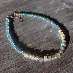 14kgf＊Opal & Sea Bracelet　プレシャスオパール＆アパタイト☆アジャスター 5枚目の画像