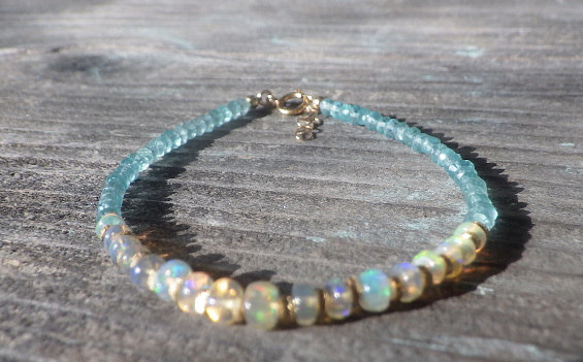 14kgf＊Opal & Sea Bracelet　プレシャスオパール＆アパタイト☆アジャスター 4枚目の画像