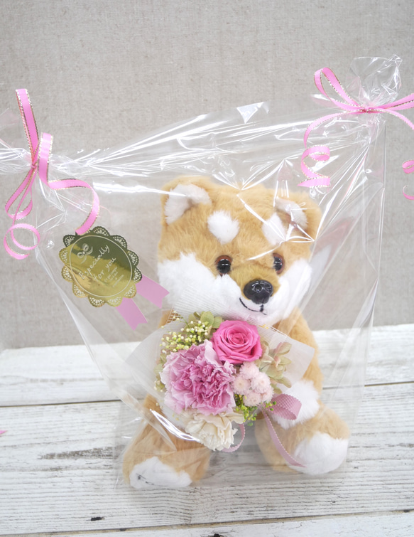 プリザーブドフラワーの花束と可愛い柴犬 6枚目の画像