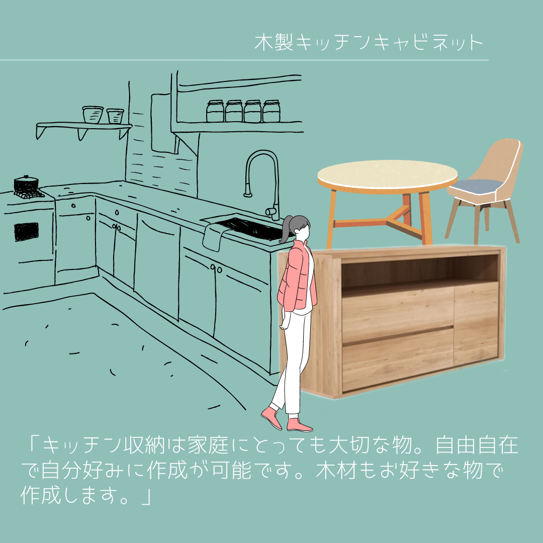 韓国の慰安婦像 オーダーメイド 職人手作り キッチンキャビネット