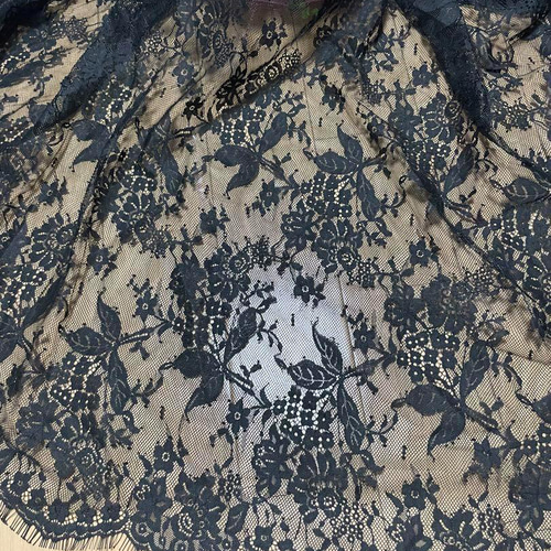 Z169 黒色小花柄ラッセルレース生地 クラフト レース ʚmummyɞ