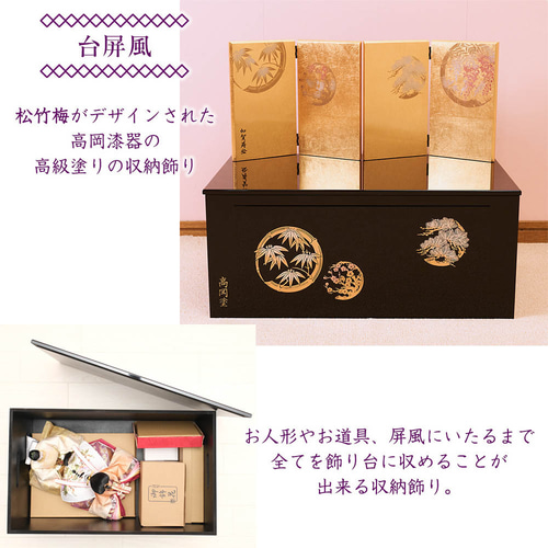 雛人形 新古今雛 正絹帯 収納飾り 三五親王飾り 京都西陣織正絹帯 金