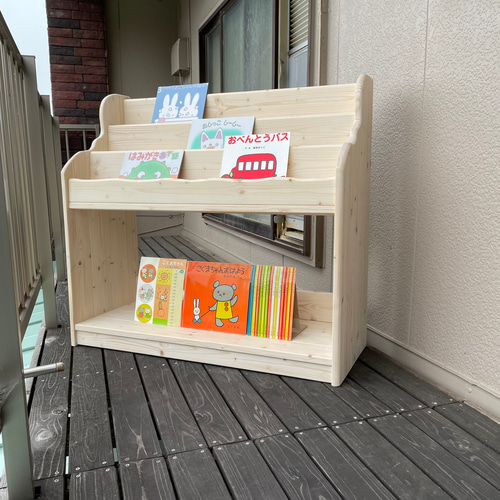 ★彡【新品】通常サイズ　ワトコオイル（ホワイト）ワイドA　絵本棚　ハンドメイド ビックサイズ ホワイト（ワトコオイル） ワイドA小棚ナシ 絵本棚 本棚