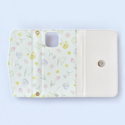 春の花々ホワイト スマホショルダー iPhone Android 全機種対応 花柄 バイカラー スマホケース スマホポー 4枚目の画像