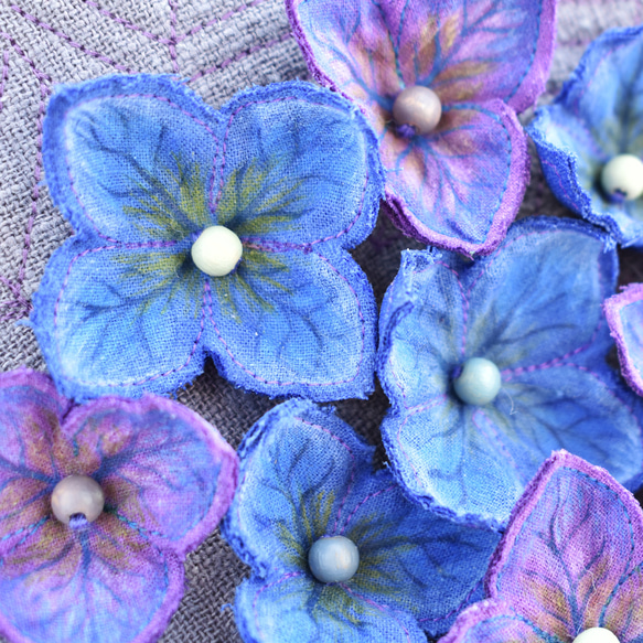 ハンドドローイング紫陽花の☆ぽってりバッグ　01 8枚目の画像