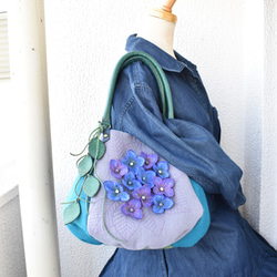 ハンドドローイング紫陽花の☆ぽってりバッグ　01 3枚目の画像