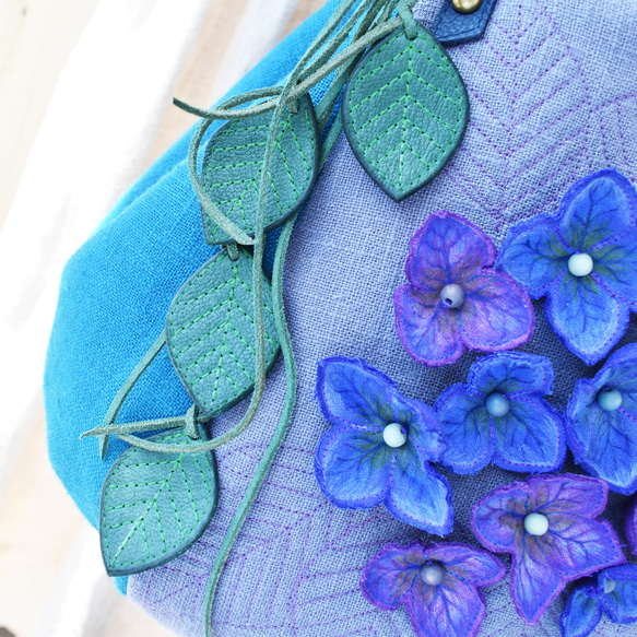 ハンドドローイング紫陽花の☆ぽってりバッグ　01 10枚目の画像