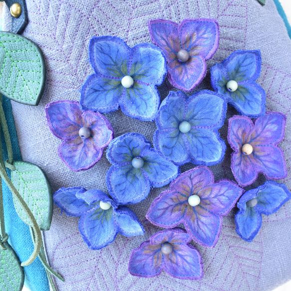 ハンドドローイング紫陽花の☆ぽってりバッグ　01 5枚目の画像