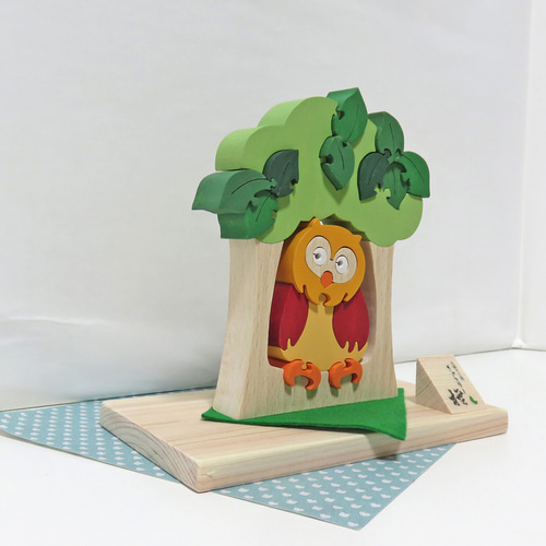 Creema限定☆木の中のふくろう☆木製置物☆縁起物☆糸鋸木工