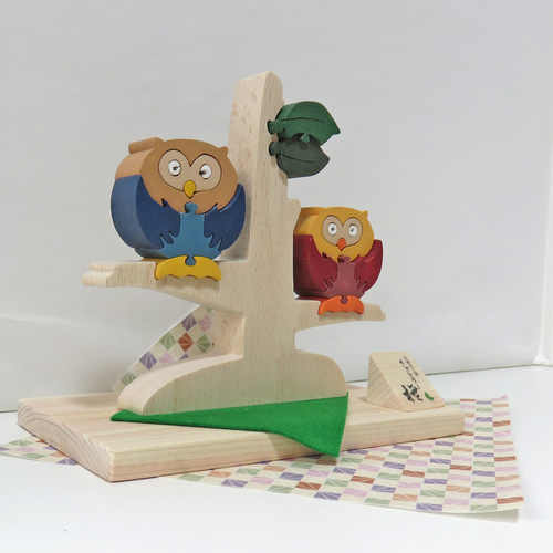 Creema限定☆木の枝のふくろうペア☆木製置物☆縁起物☆糸鋸木工