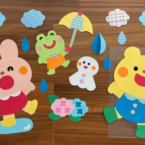 大きめ 6月の壁面飾り 梅雨 てるてる坊主 生地 momo 通販 15921460