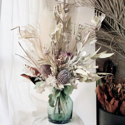 新作WEEK2023 パンパスグラスとワイルドフラワーの花束＊すぐに飾れるお洒落な花瓶セット＊ 1枚目の画像