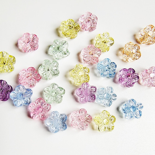 50個/9x4.5mm/混色】縦穴 お花 小花 フラワー パーツ ハンドメイド 