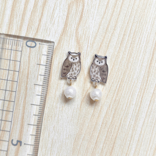 フクロウとパールピアス ミミズク ピアス（スタッド・一粒