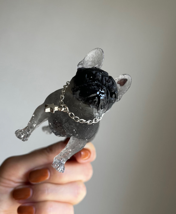 オルゴナイト フレンチブルドッグ 立ちポーズ オブシディアン 薔薇  