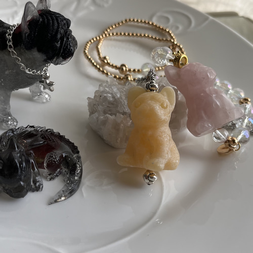 オルゴナイト フレンチブルドッグ 立ちポーズ オブシディアン 薔薇  