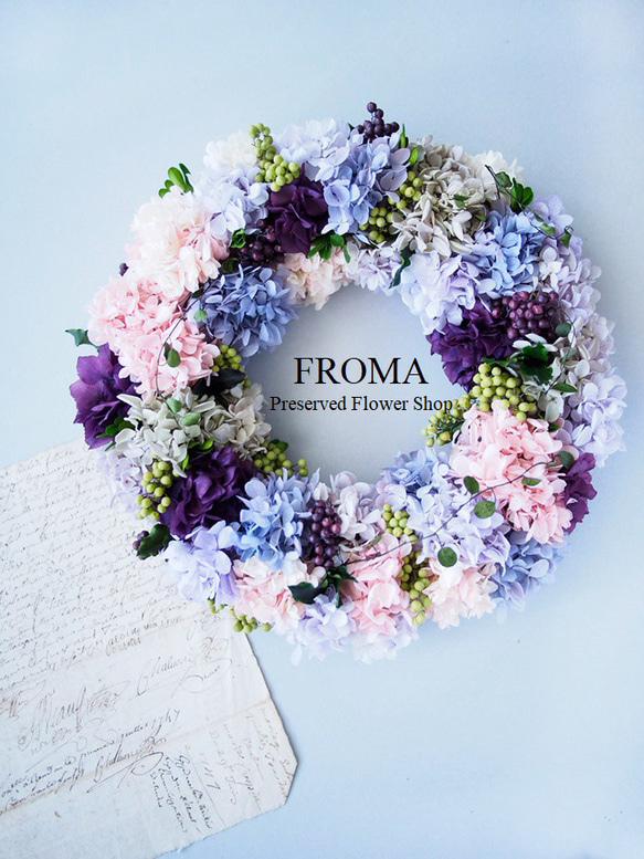 紫陽花リース　プリザーブドフラワー　Preserved Flower  誕生日 古希　お祝い　 1枚目の画像