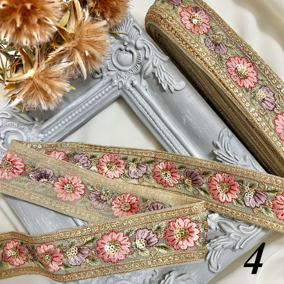 30cm  インド刺繍リボン  チュール  花柄 6枚目の画像