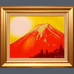アトリエ富士吉田から金の赤富士●がんどうあつし絵画油絵F6号額縁付富士山 1枚目の画像