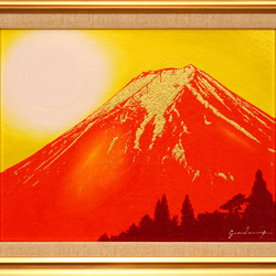 アトリエ富士吉田から金の赤富士●がんどうあつし絵画油絵F6号額縁付富士山 2枚目の画像