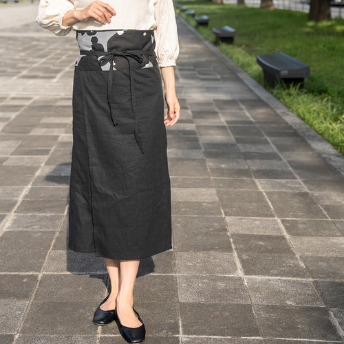 現代に和のテイストを！サイズフリー ハーフリネン巻きスカート ラップ