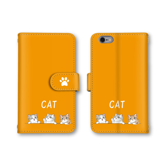 送料無料 スマホケース 手帳型 スマホカバー ネコ 猫 iPhone android 2枚目の画像