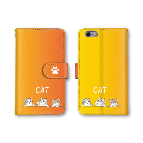 送料無料 スマホケース 手帳型 スマホカバー ネコ 猫 iPhone android 2枚目の画像