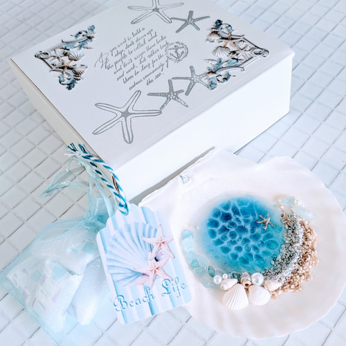 ☆幸せを呼ぶアクアマリン&パールのさざ波ビーチ☆煌めく海塗り天然