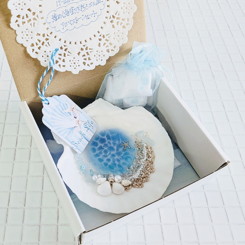 ☆幸せを呼ぶアクアマリン&パールのさざ波ビーチ☆煌めく海塗り天然