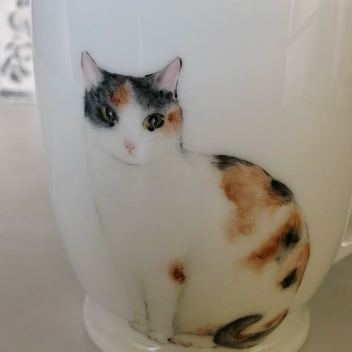 三毛猫のみーちゃんのマグカップ（ちょちょろしてると捕まえちゃうわ