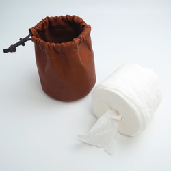トイレットペーパー 巾着 レザー ケース（ブラウン）ポーチ ホルダー 5枚目の画像