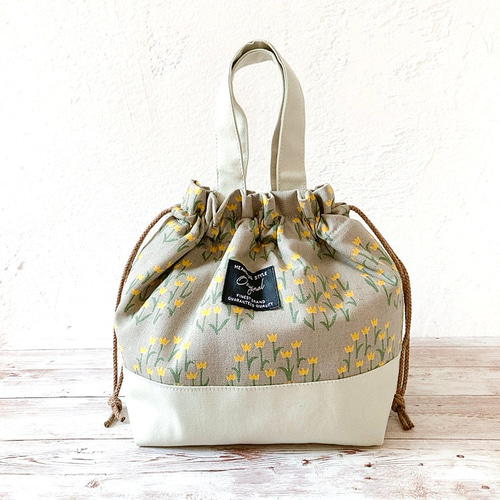 保冷ランチバッグ お弁当袋 持ち手付き ＊ 綿麻 北欧風サークル