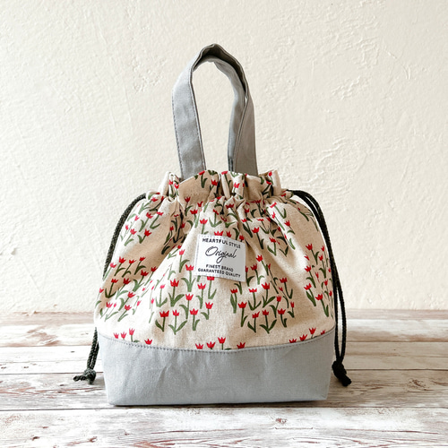 保冷ランチバッグ お弁当袋 持ち手付き ＊ 綿麻 北欧風サークル