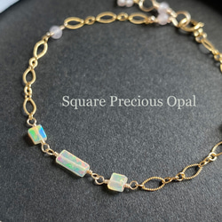 14kgf【Square Precious Opal】プレシャスオパールとモルガナイトのブレスレット　ac/834 1枚目の画像